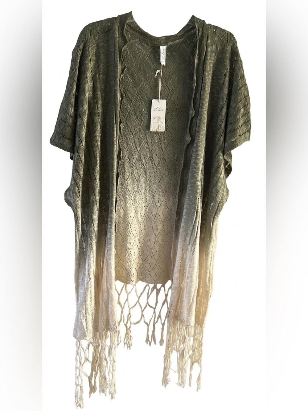 LOVE Obre Knit Kimono Duster Cardigan with Fringe S/M NWT